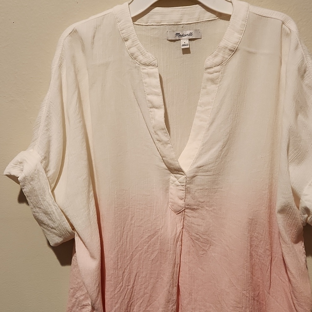 ❤️ MADEWELL DIP DYE LAKELINE POPOVER SHIRT, PINK WHITE, SMALL - Picture 8 of 11